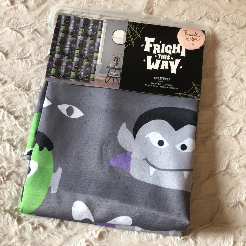 Halloween Creatures Shower Curtain - Gray, Green, Purple